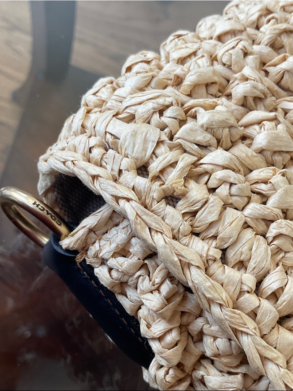 Coach soft Tabby 2022 summer straw raffia crochet purse leather straps like new - Picture 6 of 16